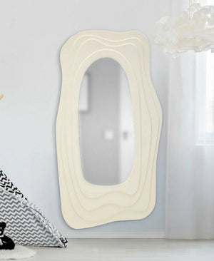 Specchio Pregola, Specchiera, Articolo d'arredo a muro, Decorazione con specchio, 90x4 h165 cm, Bianco