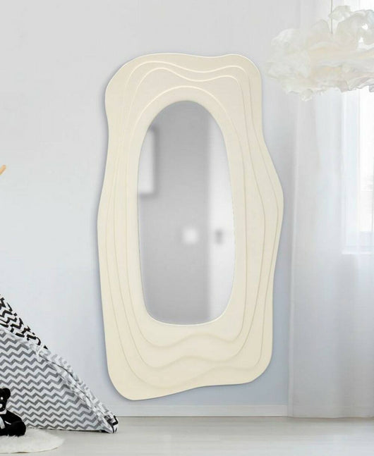 Specchio Pregola, Specchiera, Articolo d'arredo a muro, Decorazione con specchio, 90x4 h165 cm, Bianco