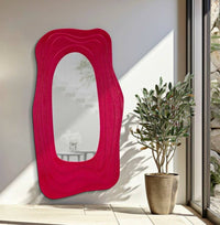 Specchio Pregola, Specchiera, Articolo d'arredo a muro, Decorazione con specchio, 90x4 h165 cm, Fucsia