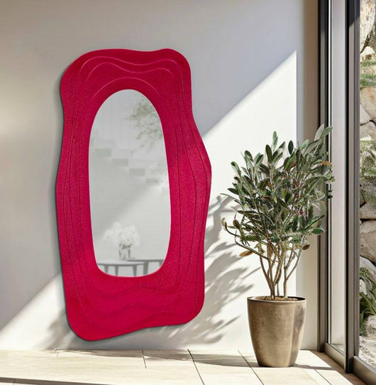 Specchio Pregola, Specchiera, Articolo d'arredo a muro, Decorazione con specchio, 90x4 h165 cm, Fucsia