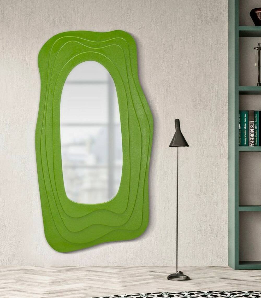 Specchio Pregola, Specchiera, Articolo d'arredo a muro, Decorazione con specchio, 90x4 h165 cm, Verde