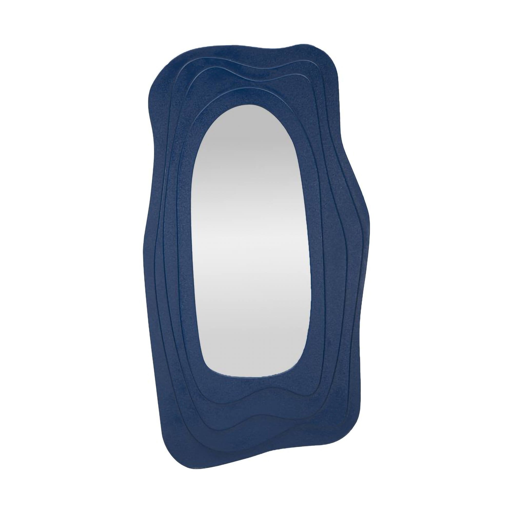 Specchio Pregola, Specchiera, Articolo d'arredo a muro, Decorazione con specchio, 90x4 h165 cm, Blu