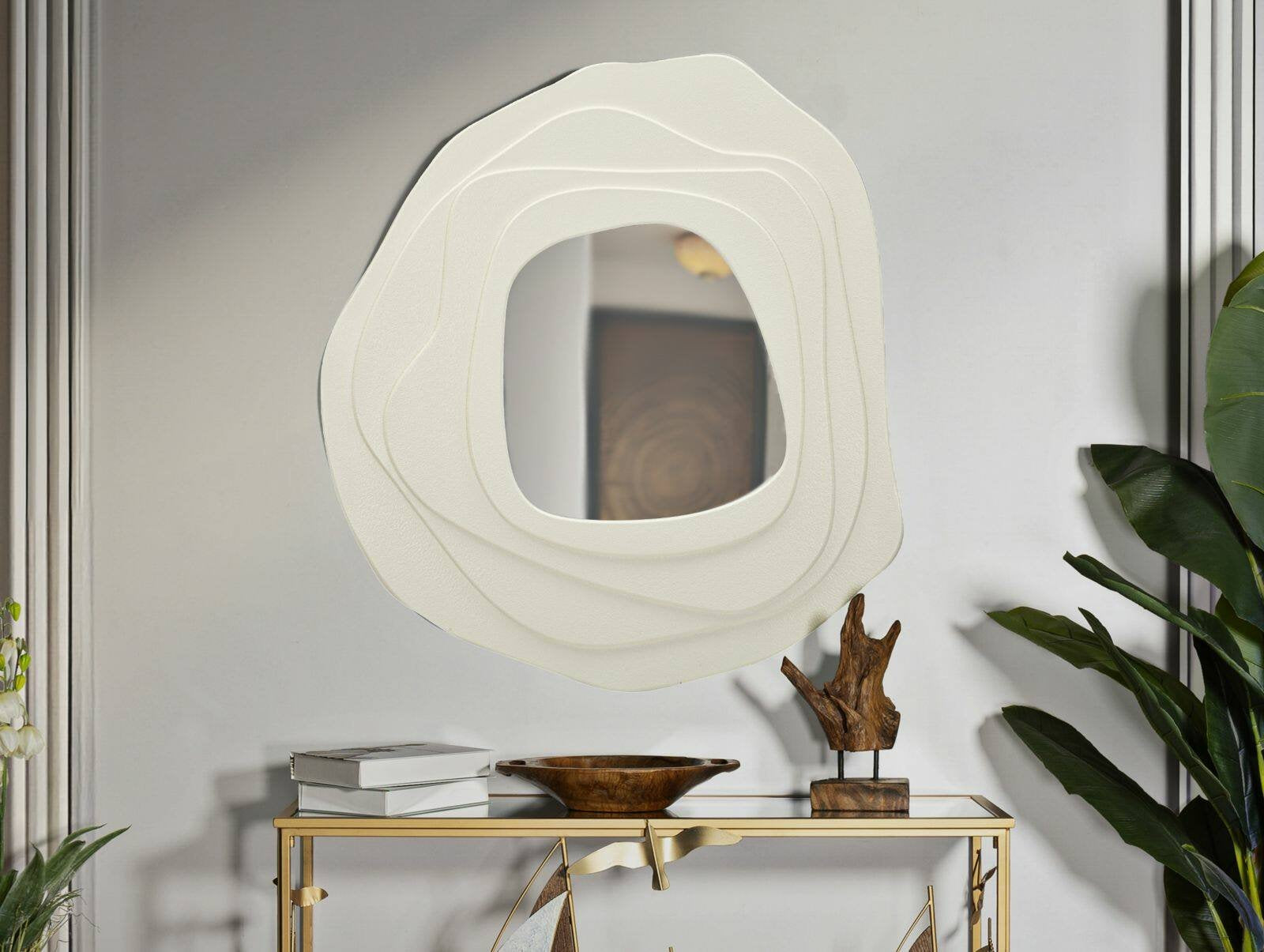 Specchio Brennero, Specchiera, Articolo d'arredo a muro, Decorazione con specchio, 90x4 h97 cm, Bianco