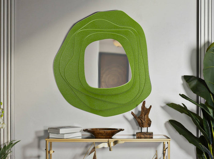 Specchio Brennero, Specchiera, Articolo d'arredo a muro, Decorazione con specchio, 90x4 h97 cm, Verde