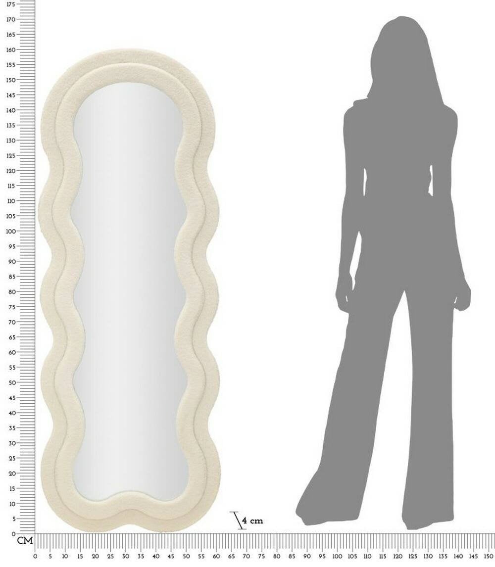 Specchio Bottarone, Specchiera, Articolo d'arredo a muro, Decorazione con specchio, 40x4 h160 cm, Crema