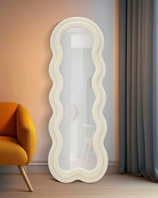 Specchio Bottarone, Specchiera, Articolo d'arredo a muro, Decorazione con specchio, 40x4 h160 cm, Crema