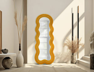 Specchio Bottarone, Specchiera, Articolo d'arredo a muro, Decorazione con specchio, 40x4 h160 cm, Ocra