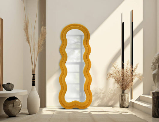 Specchio Bottarone, Specchiera, Articolo d'arredo a muro, Decorazione con specchio, 40x4 h160 cm, Ocra