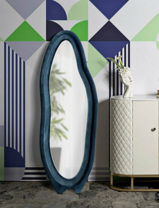 Specchio Brione, Specchiera, Articolo d'arredo a muro, Decorazione con specchio, 40x4 h160 cm, Blu