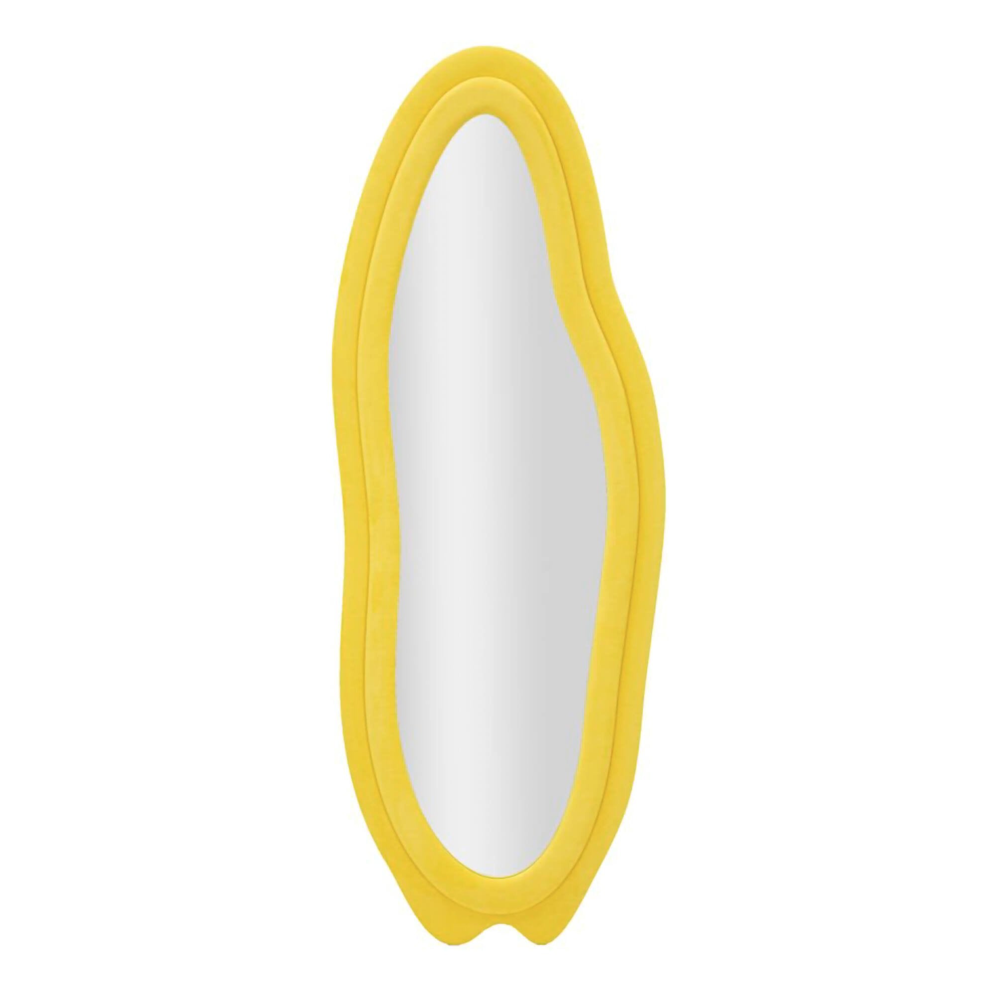 Specchio Brione, Specchiera, Articolo d'arredo a muro, Decorazione con specchio, 40x4 h160 cm, Giallo