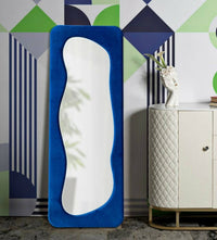 Specchio Casciago, Specchiera, Articolo d'arredo a muro, Decorazione con specchio, 40x4 h160 cm, Blu