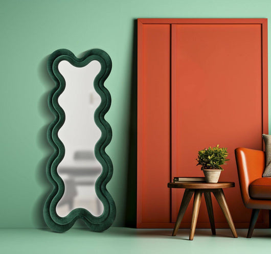 Specchio Lari, Specchiera, Articolo d'arredo a muro, Decorazione con specchio, 58x4 h160 cm, Verde