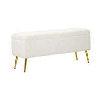 Panca Aiano, Panchina multiuso, Seduta per ospiti, Cassapanca multifunzione, 112x42 h50 cm, Bianco e Oro
