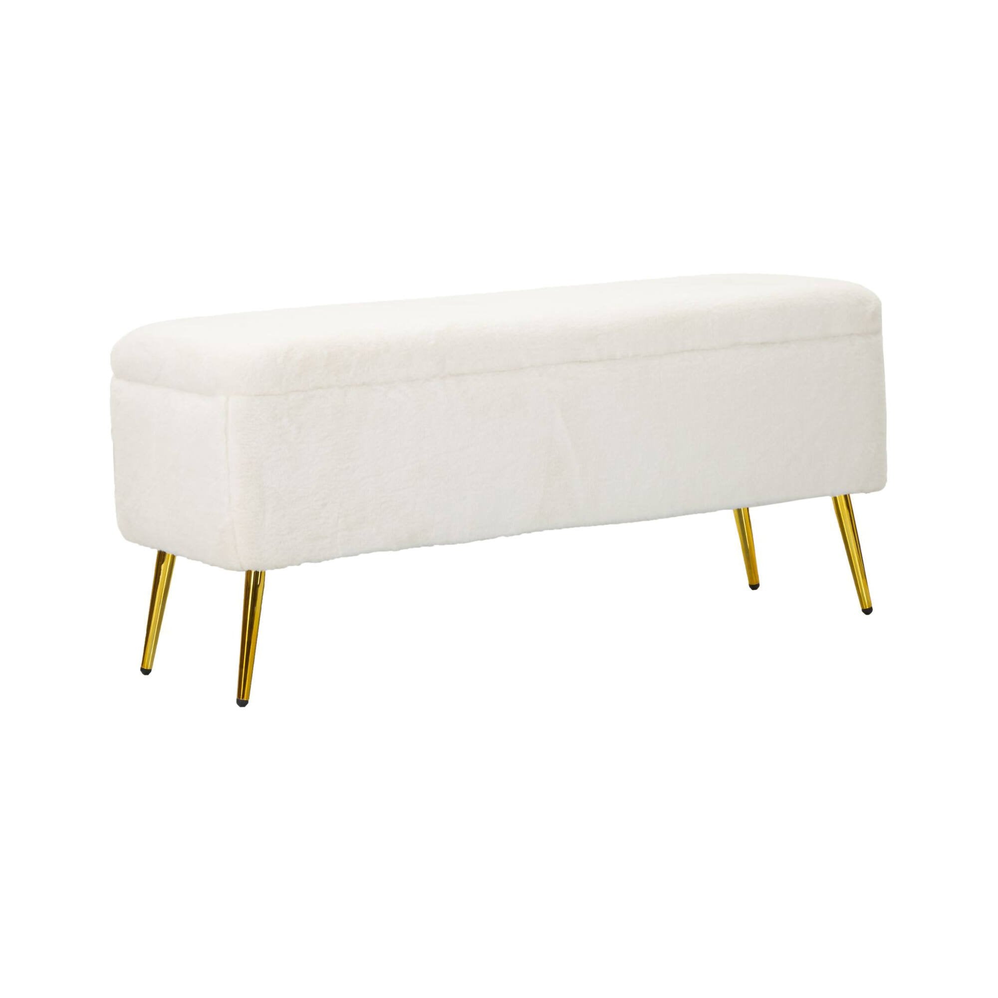 Panca Aiano, Panchina multiuso, Seduta per ospiti, Cassapanca multifunzione, 112x42 h50 cm, Bianco e Oro