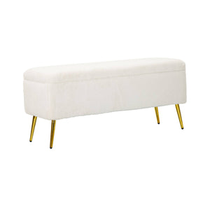 Panca Aiano, Panchina multiuso, Seduta per ospiti, Cassapanca multifunzione, 112x42 h50 cm, Bianco e Oro