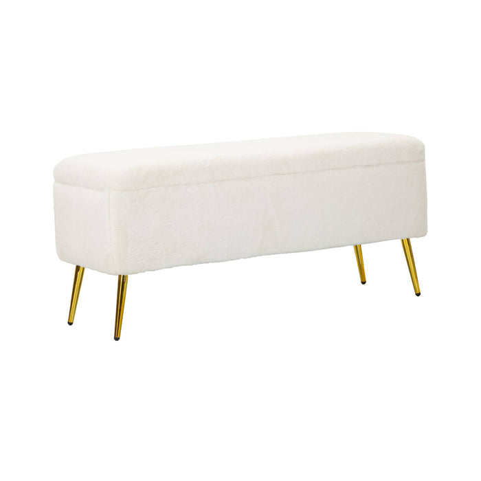 Panca Aiano, Panchina multiuso, Seduta per ospiti, Cassapanca multifunzione, 112x42 h50 cm, Bianco e Oro