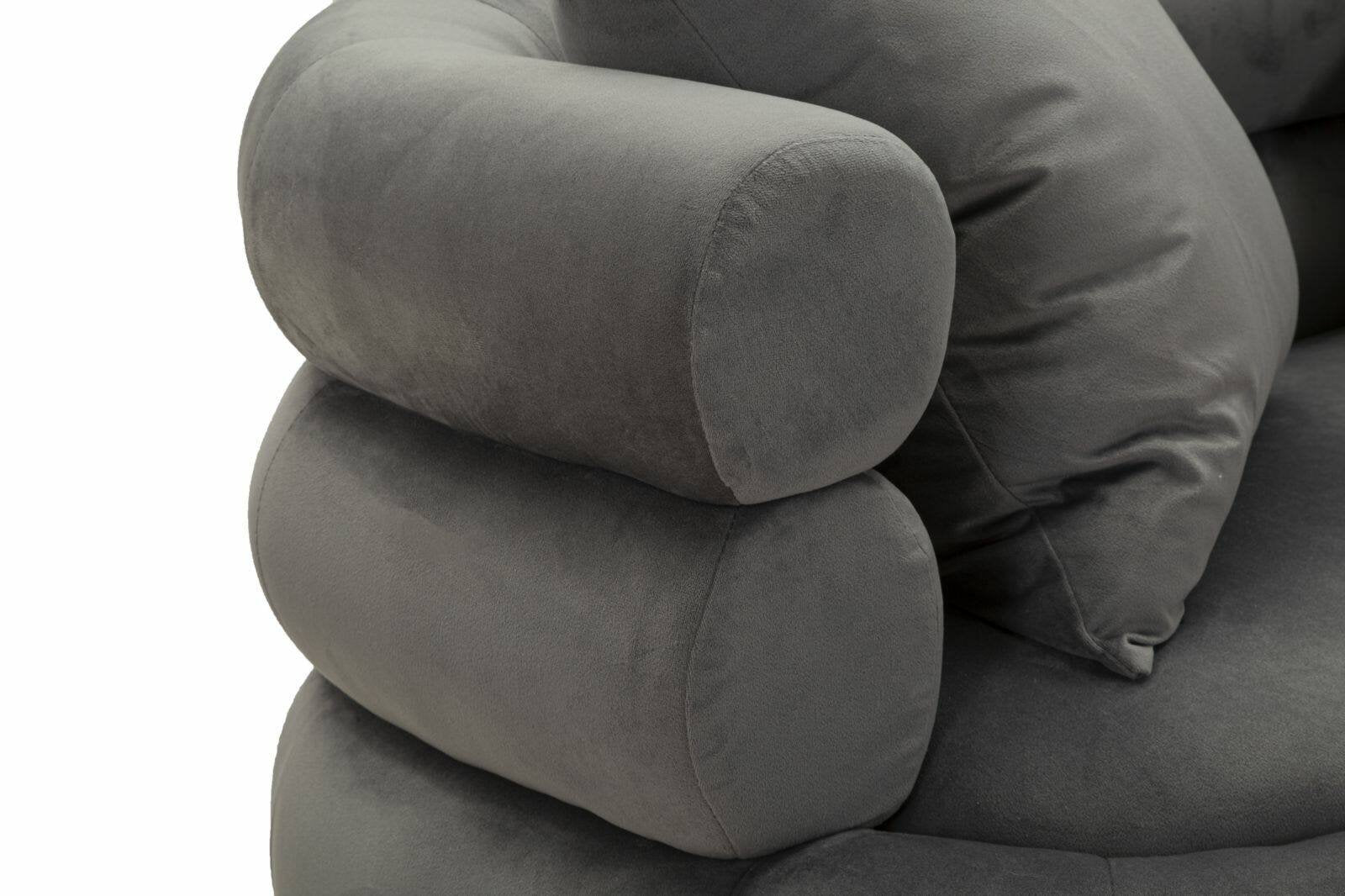 Divano fisso 2 posti Casier, Sofà dritto, Divanetto per salotto, Poltrona matrimoniale, 133x68 h69 cm, Grigio e Argento