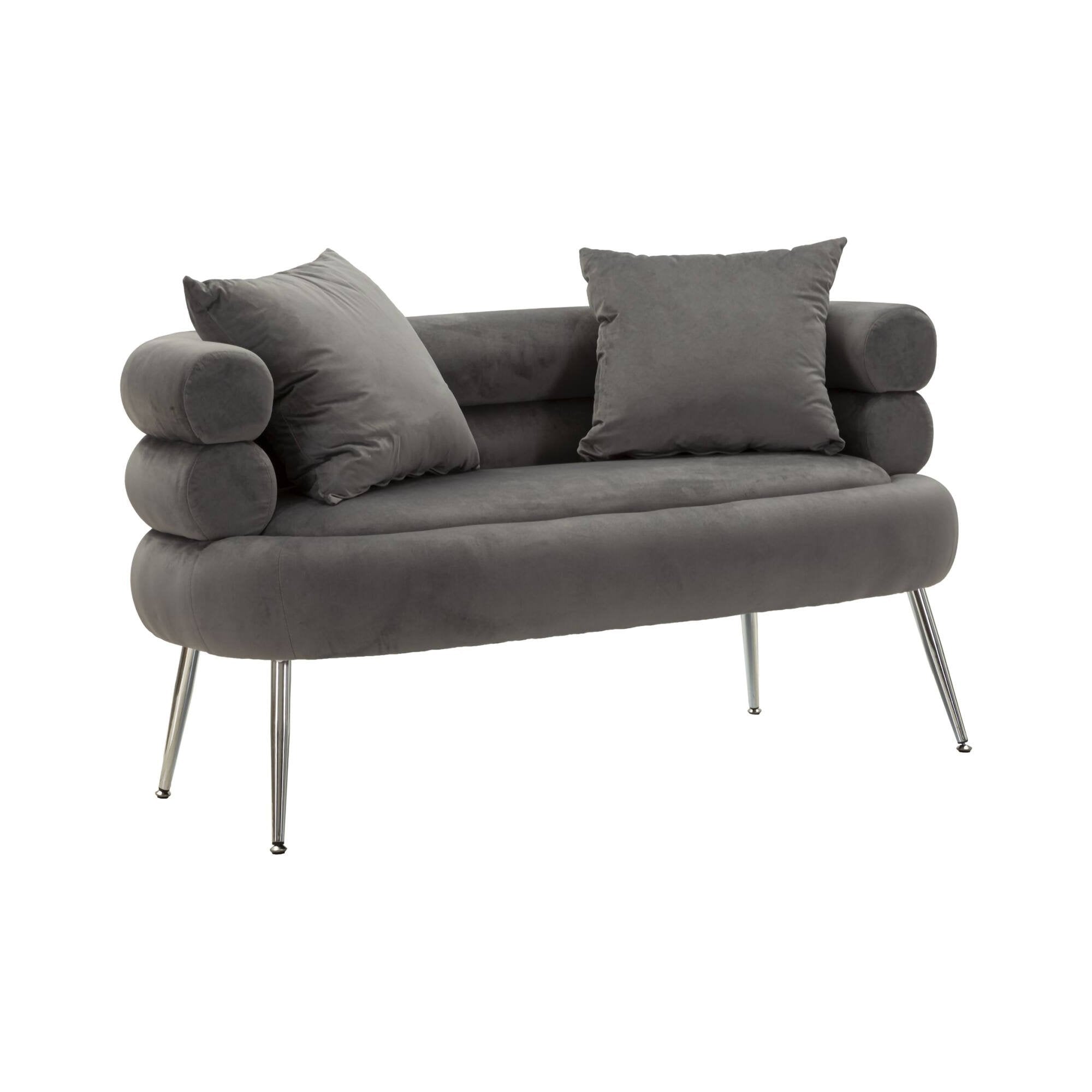 Divano fisso 2 posti Casier, Sofà dritto, Divanetto per salotto, Poltrona matrimoniale, 133x68 h69 cm, Grigio e Argento