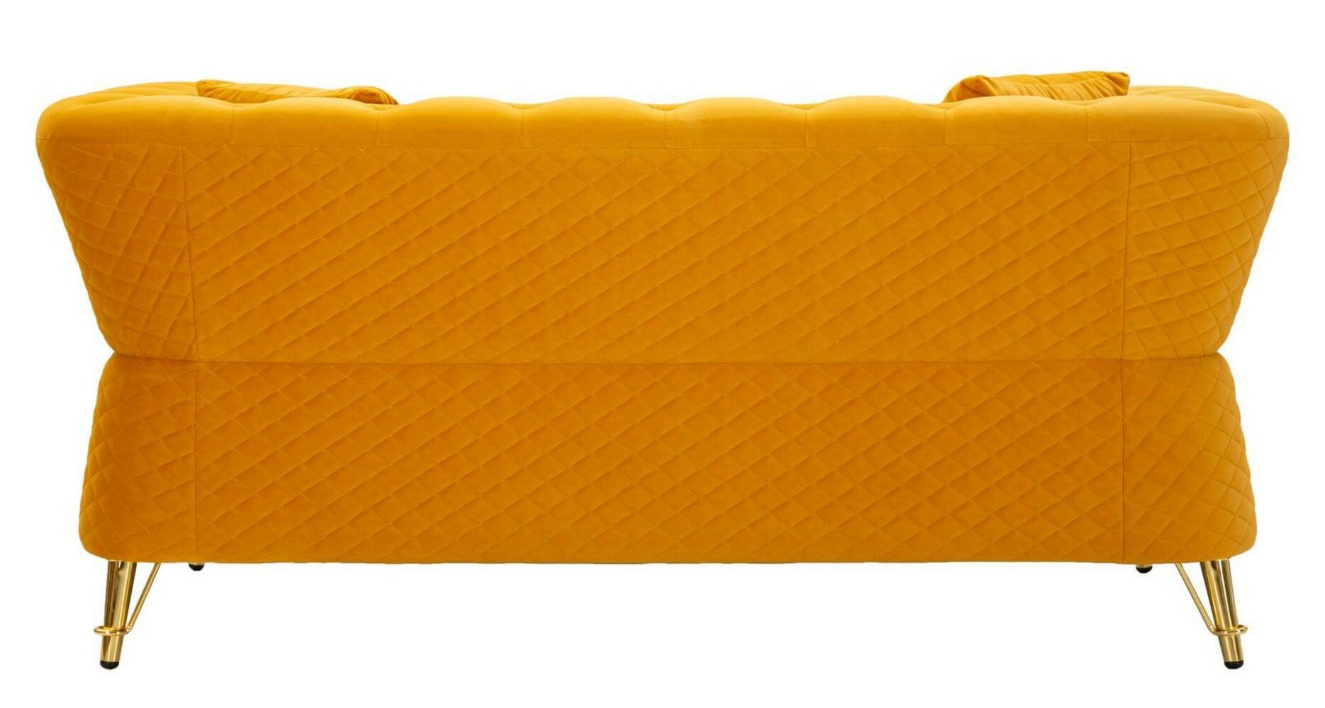 Divano fisso 2 posti Casio, Sofà dritto, Divanetto per salotto, Poltrona matrimoniale, 162x83 h76 cm, Ocra e Oro