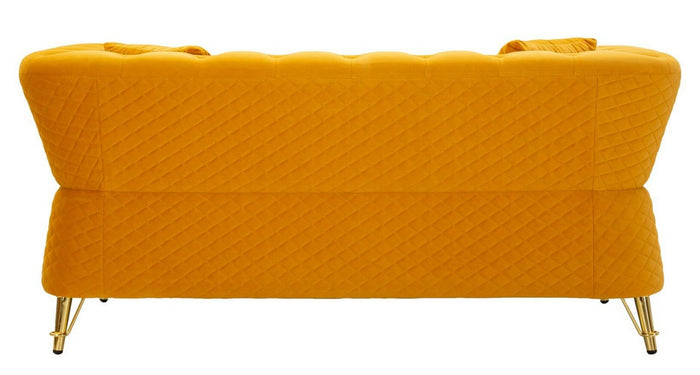 Divano fisso 2 posti Casio, Sofà dritto, Divanetto per salotto, Poltrona matrimoniale, 162x83 h76 cm, Ocra e Oro