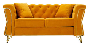 Divano fisso 2 posti Casio, Sofà dritto, Divanetto per salotto, Poltrona matrimoniale, 162x83 h76 cm, Ocra e Oro