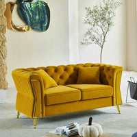 Divano fisso 2 posti Casio, Sofà dritto, Divanetto per salotto, Poltrona matrimoniale, 162x83 h76 cm, Ocra e Oro