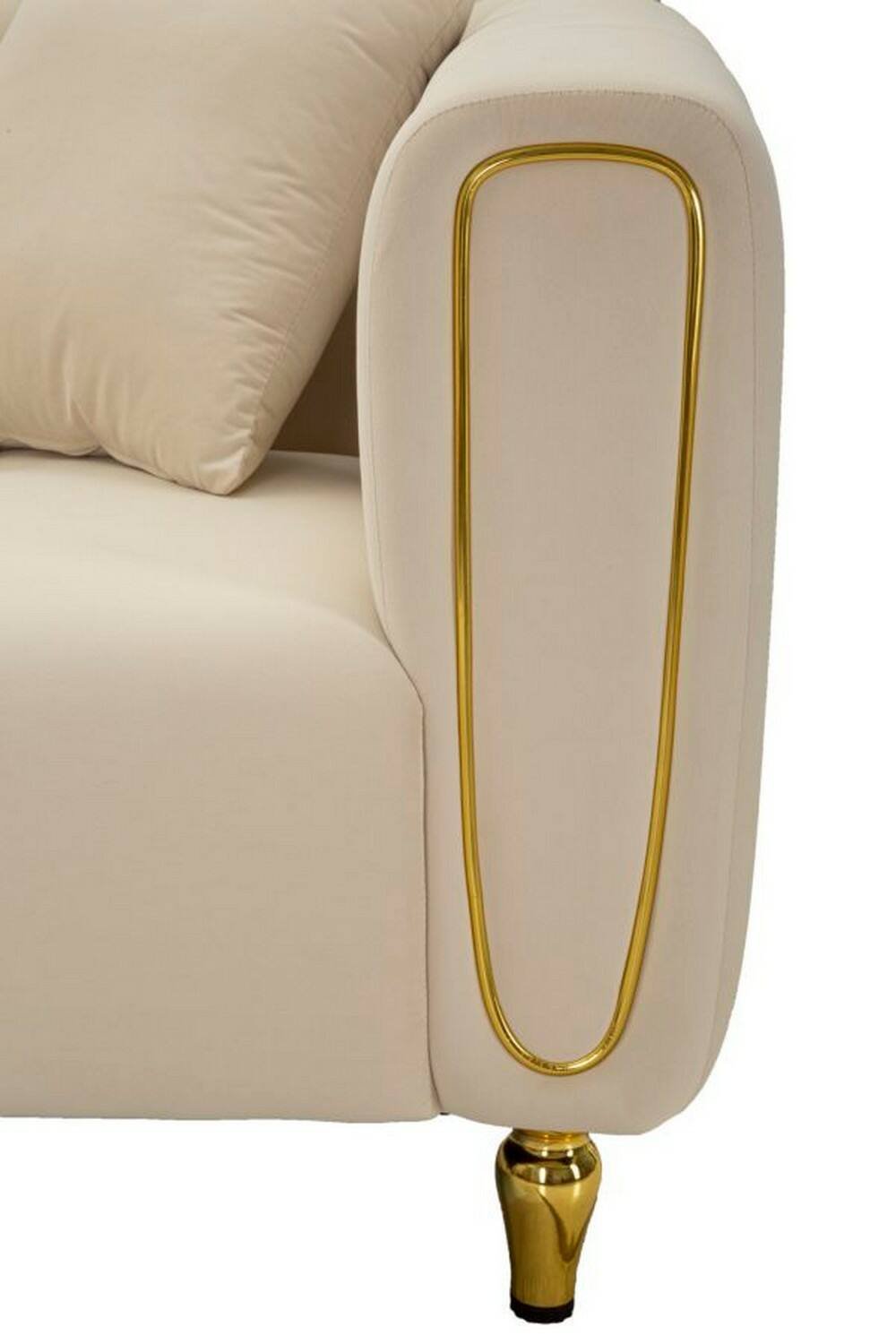 Divano fisso 2 posti Gandolfo, Sofà dritto, Divanetto per salotto, Poltrona matrimoniale, 81x155 h71 cm, Crema e Oro