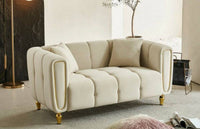 Divano fisso 2 posti Gandolfo, Sofà dritto, Divanetto per salotto, Poltrona matrimoniale, 81x155 h71 cm, Crema e Oro