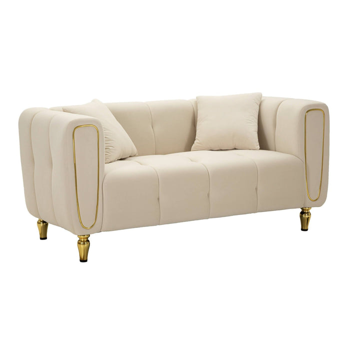 Divano fisso 2 posti Gandolfo, Sofà dritto, Divanetto per salotto, Poltrona matrimoniale, 81x155 h71 cm, Crema e Oro