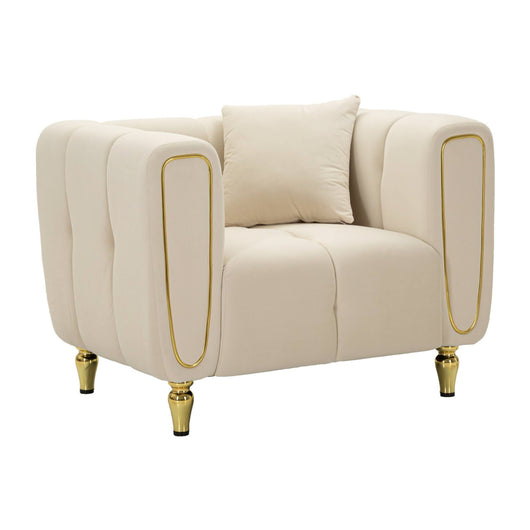 Poltrona Madama, Seduta imbottita, Divano singolo da salotto, Sedia con braccioli, 81x97 h71 cm, Crema e Oro