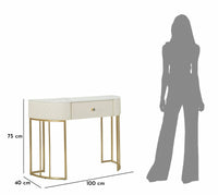 Consolle Niccolo, Tavolo multiuso, Mobiletto d'appoggio, Scrivania da corridoio, 100x40 h75 cm, Bianco e Oro