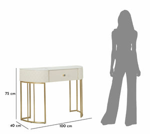 Consolle Niccolo, Tavolo multiuso, Mobiletto d'appoggio, Scrivania da corridoio, 100x40 h75 cm, Bianco e Oro