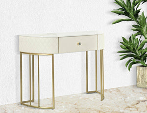 Consolle Niccolo, Tavolo multiuso, Mobiletto d'appoggio, Scrivania da corridoio, 100x40 h75 cm, Bianco e Oro