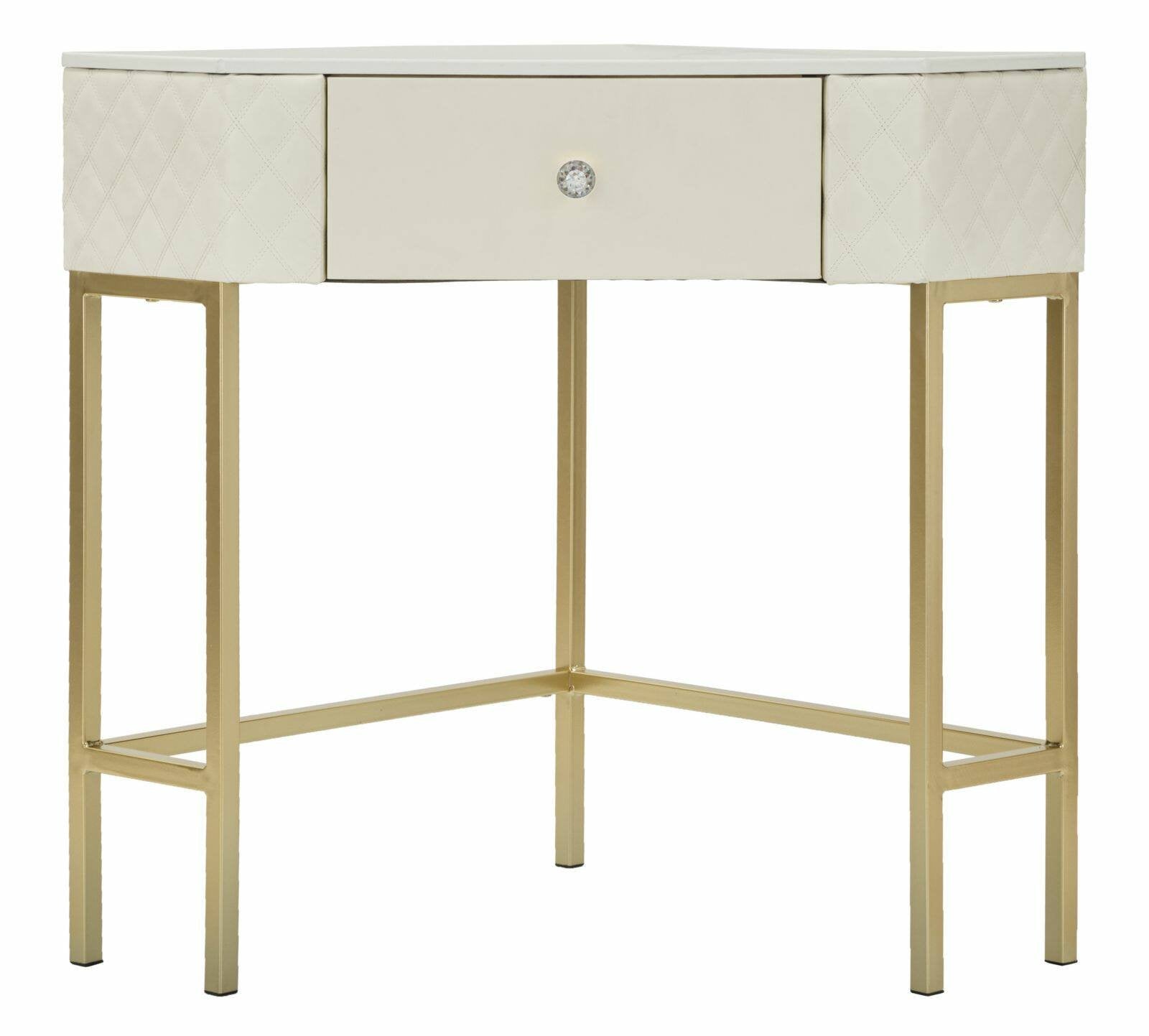 Consolle Viscardo, Tavolo multiuso, Mobiletto d'appoggio, Scrivania da corridoio, 85x60 h77 cm, Bianco e Oro