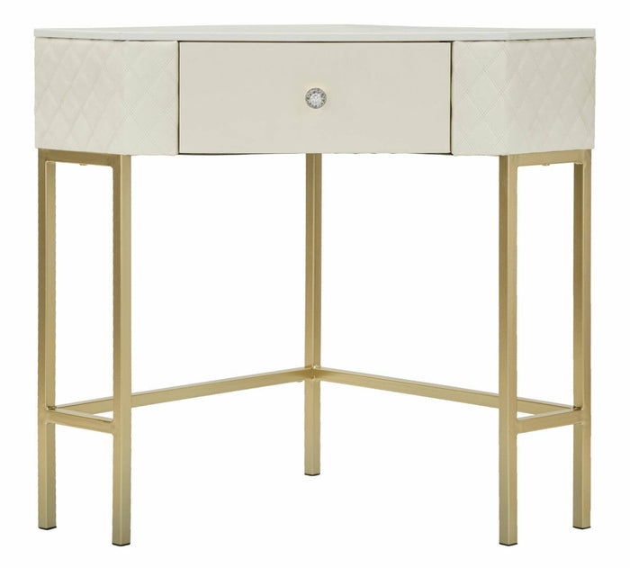 Consolle Viscardo, Tavolo multiuso, Mobiletto d'appoggio, Scrivania da corridoio, 85x60 h77 cm, Bianco e Oro