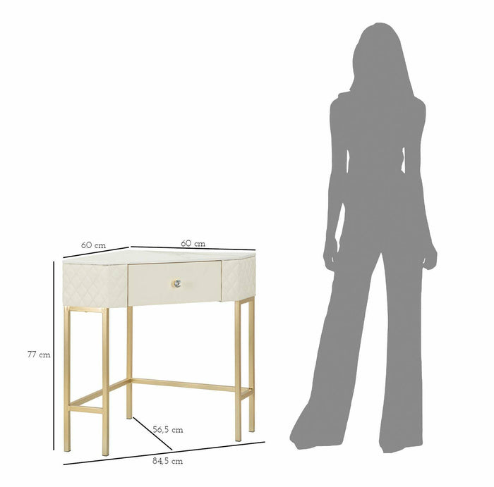 Consolle Viscardo, Tavolo multiuso, Mobiletto d'appoggio, Scrivania da corridoio, 85x60 h77 cm, Bianco e Oro