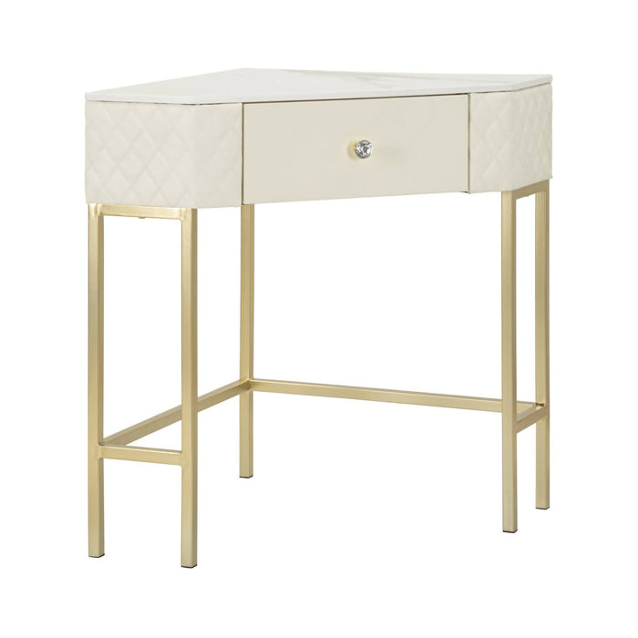 Consolle Viscardo, Tavolo multiuso, Mobiletto d'appoggio, Scrivania da corridoio, 85x60 h77 cm, Bianco e Oro