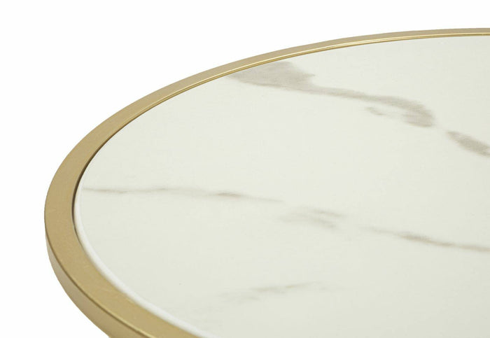 Comodino Piandisco, Comò basso, Tavolino da notte, Mensola da letto, 43x43 h48 cm, Bianco e Oro