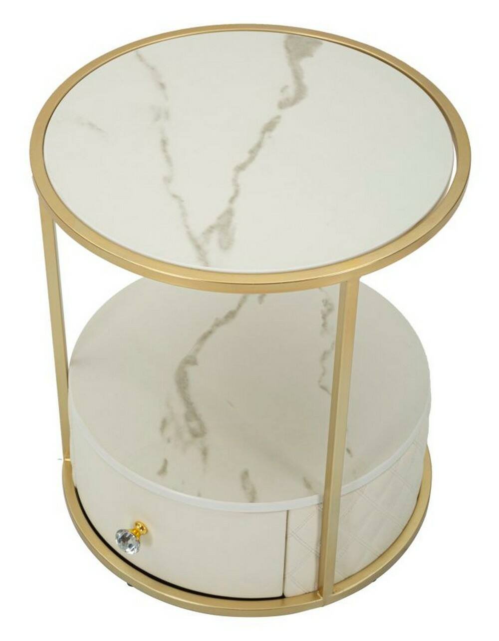 Comodino Piandisco, Comò basso, Tavolino da notte, Mensola da letto, 43x43 h48 cm, Bianco e Oro