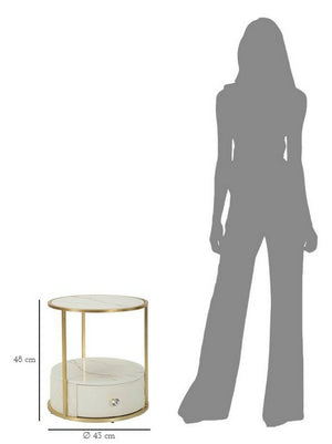 Comodino Piandisco, Comò basso, Tavolino da notte, Mensola da letto, 43x43 h48 cm, Bianco e Oro