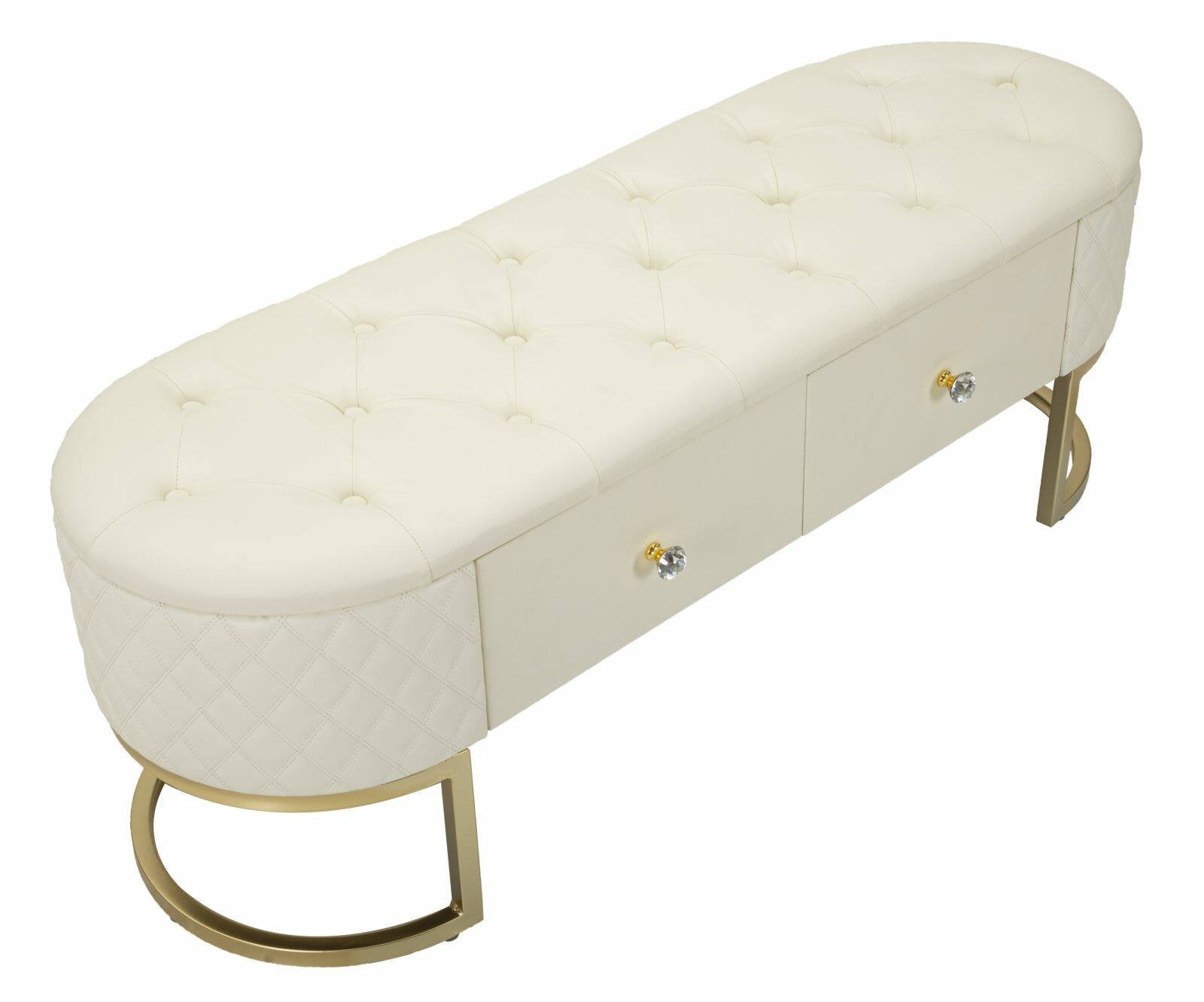 Panca Golfo, Panchina multiuso, Seduta per ospiti, Cassapanca multifunzione, 120x40 h43 cm, Bianco e Oro