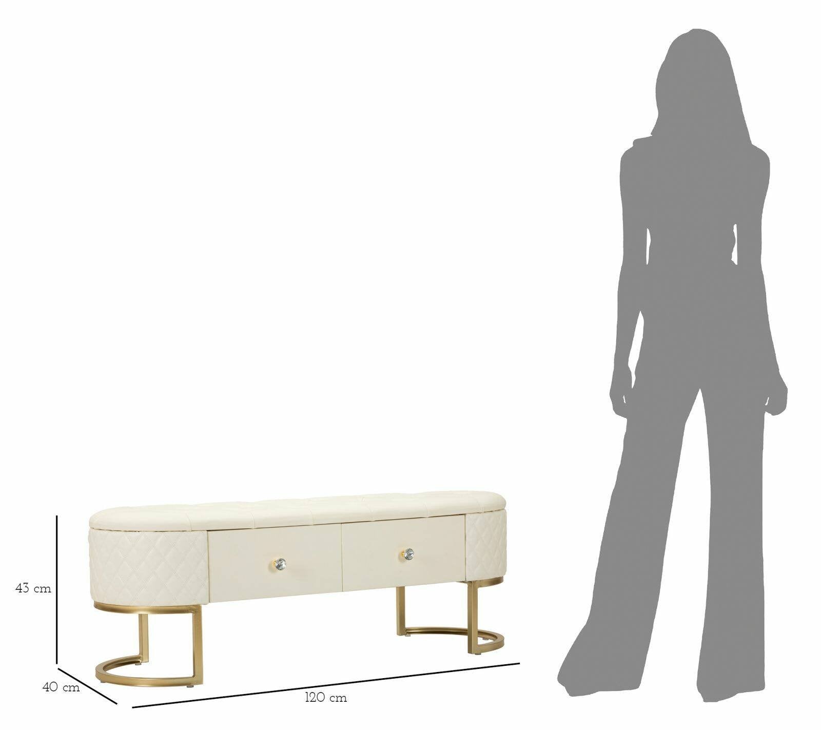 Panca Golfo, Panchina multiuso, Seduta per ospiti, Cassapanca multifunzione, 120x40 h43 cm, Bianco e Oro