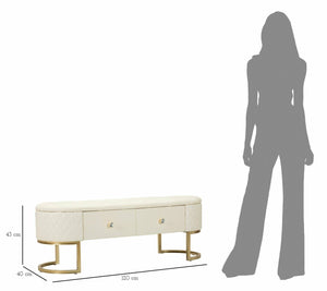 Panca Golfo, Panchina multiuso, Seduta per ospiti, Cassapanca multifunzione, 120x40 h43 cm, Bianco e Oro