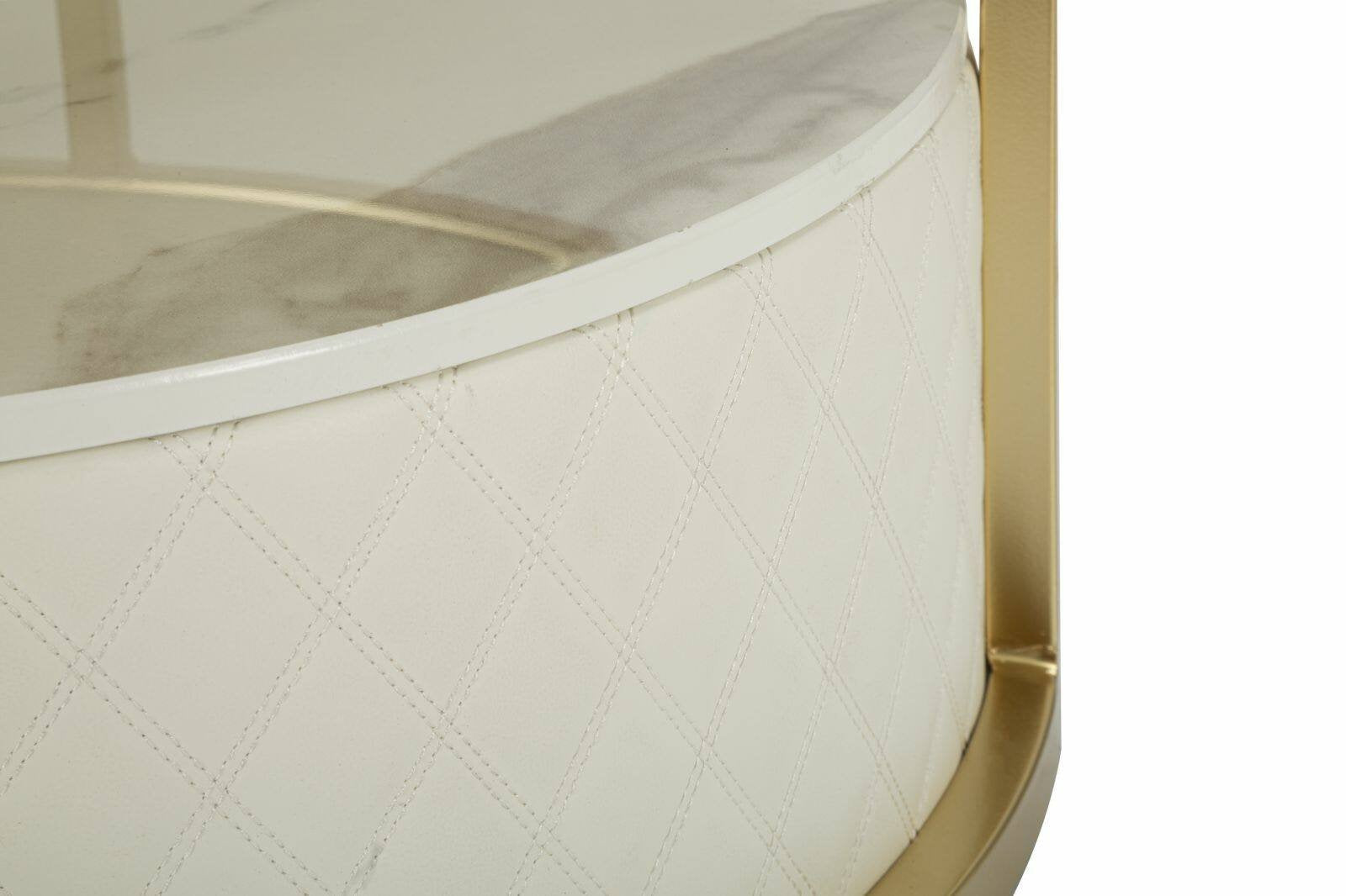 Tavolino da salotto Stabia, Tavolo basso da caffè, Portariviste per divano, Ripiano da soggiorno, 75x75 h40 cm, Bianco e Oro