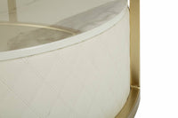 Tavolino da salotto Stabia, Tavolo basso da caffè, Portariviste per divano, Ripiano da soggiorno, 75x75 h40 cm, Bianco e Oro