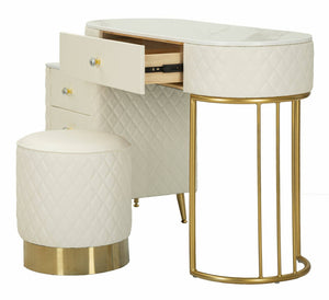 Toeletta Guidobono, Tavolo da toeletta, Postazione da trucco, Mobile consolle, 120x40 h75 cm, Bianco e Oro