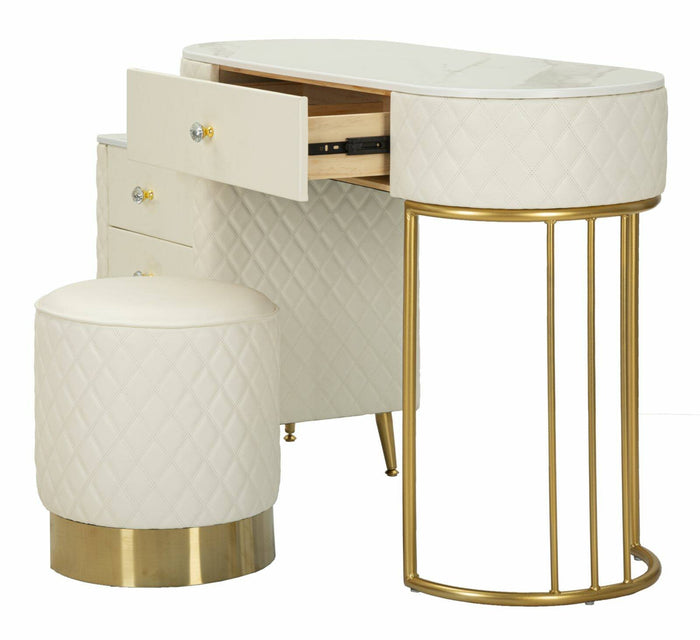 Toeletta Guidobono, Tavolo da toeletta, Postazione da trucco, Mobile consolle, 120x40 h75 cm, Bianco e Oro