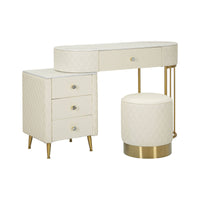 Toeletta Guidobono, Tavolo da toeletta, Postazione da trucco, Mobile consolle, 120x40 h75 cm, Bianco e Oro