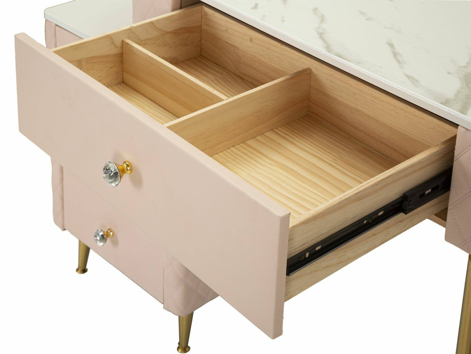 Toeletta Guidobono, Tavolo da toeletta, Postazione da trucco, Mobile consolle, 120x40 h75 cm, Rosa e Oro