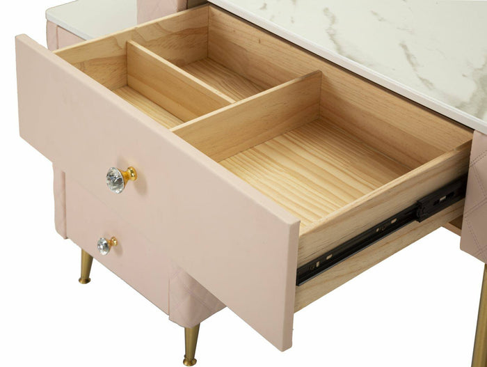 Toeletta Guidobono, Tavolo da toeletta, Postazione da trucco, Mobile consolle, 120x40 h75 cm, Rosa e Oro